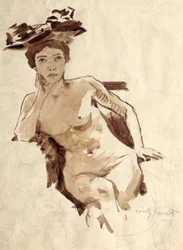 Semidesnudo Femenino con Sombrero
